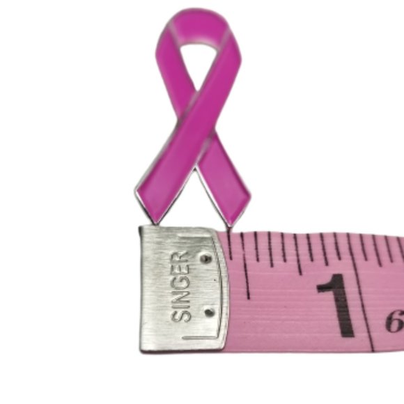 Breast Cancer Awareness Support Pin Pink Enamel Silver Tone Edging 1 Inch High - Picture 5 of 8